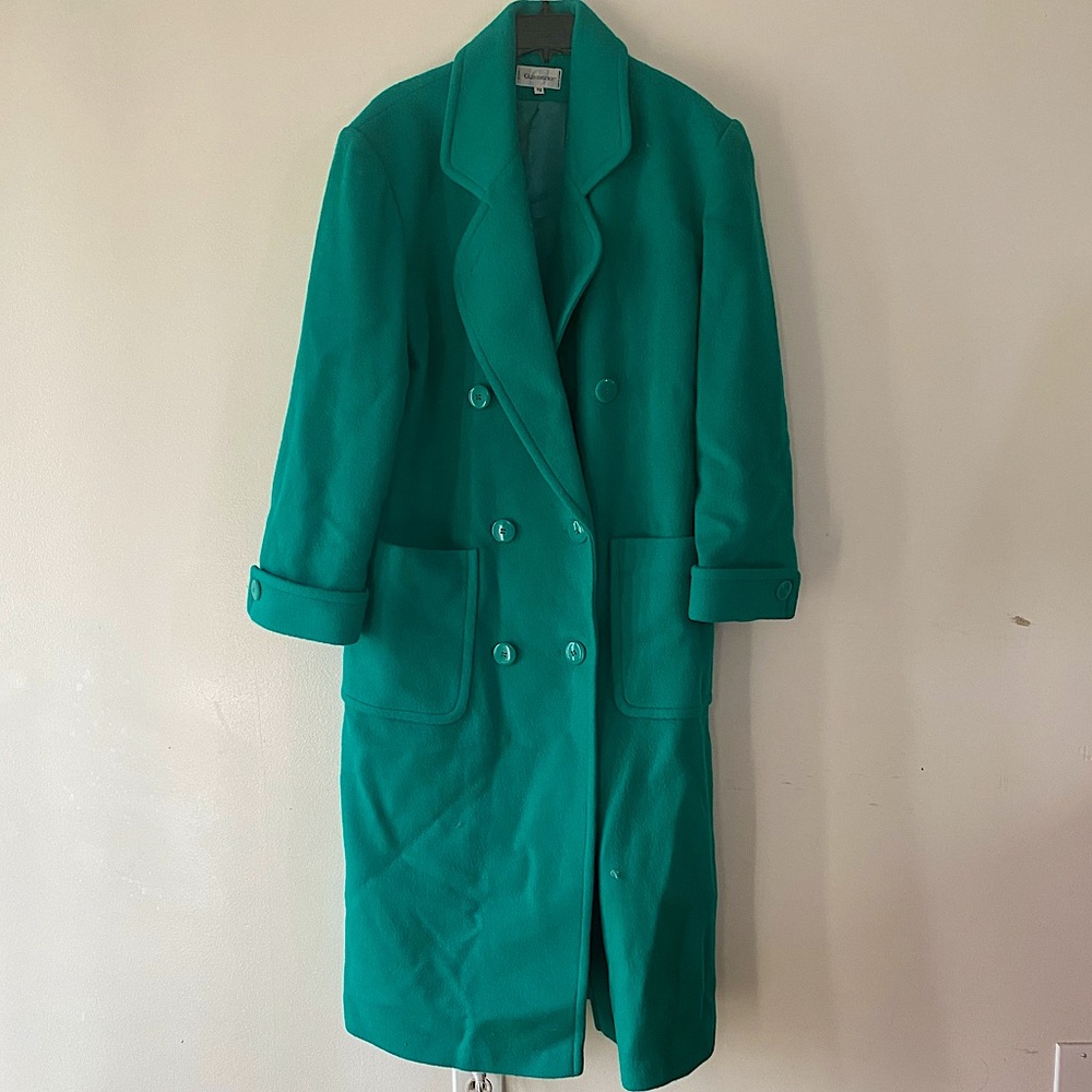 Glenbrooke size 12 vintage 90’s teal double breasted pea coat maxi length